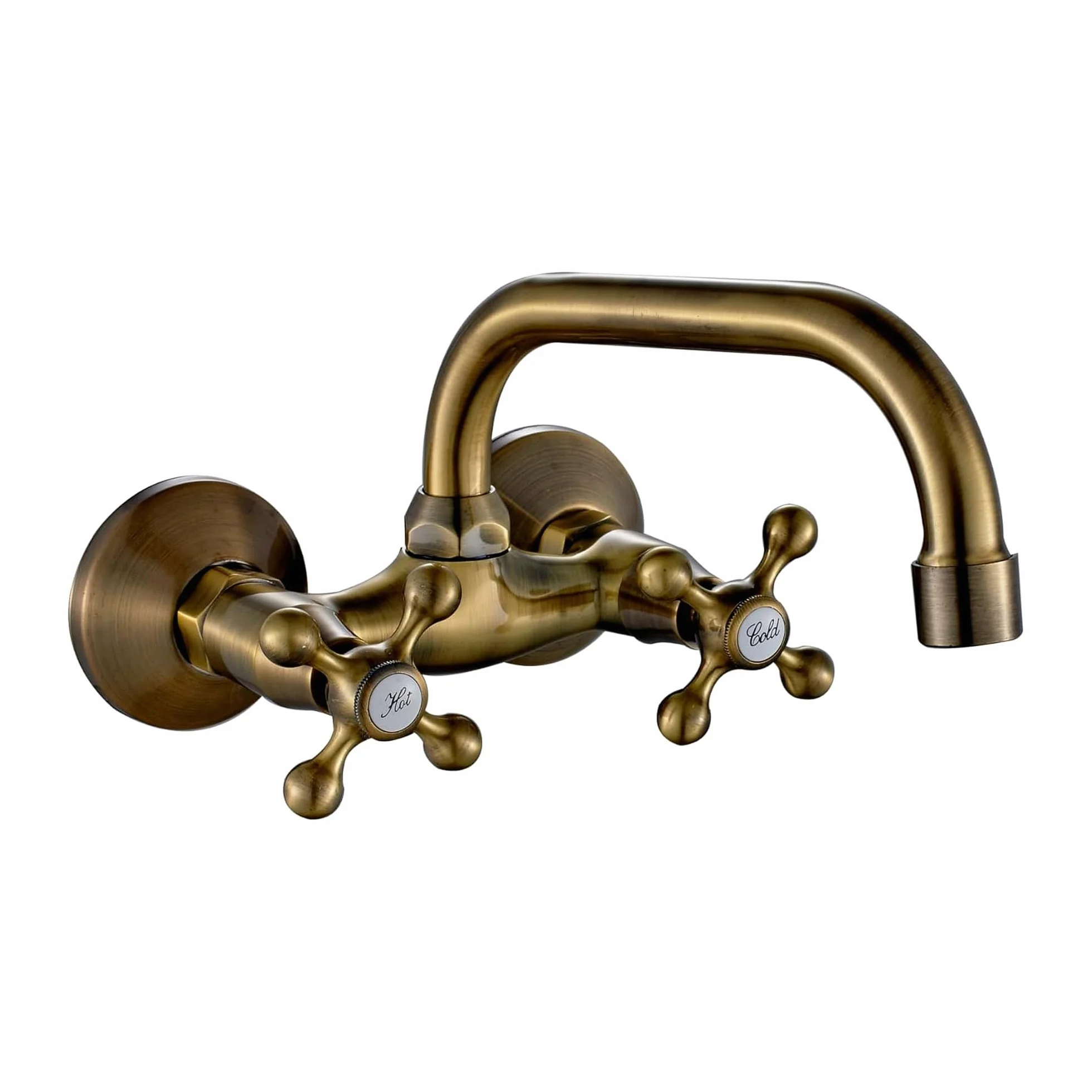 AQG Athos - Rubinetto da parete per lavello, con beccuccio girevole a 360°, con doppia maniglia vintage, montaggio a parete, stile classico retrò (bronzo)