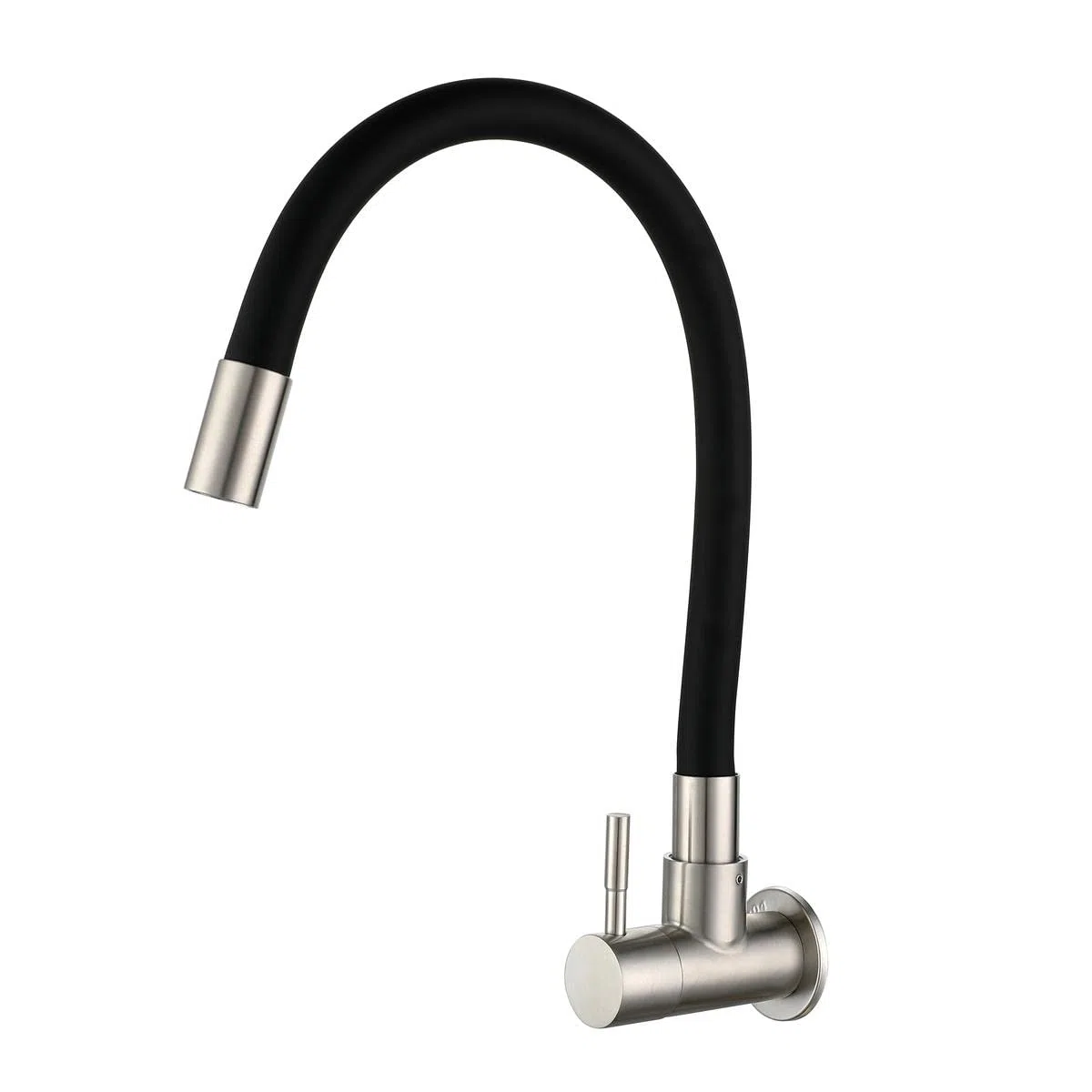HomeLava Rubinetto a muro acqua fredda nero Rubinetto lavello cucina a muro Rubinetto montaggio a parete Girevole a 360 ° Tubo di silicone flessibile