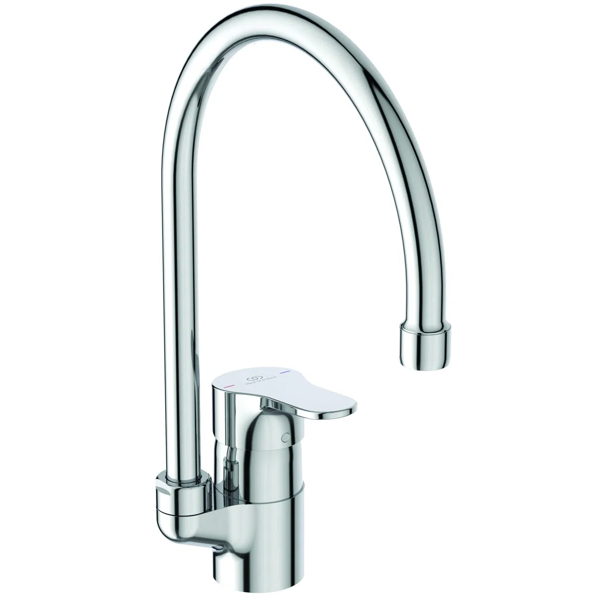 Ideal Standard – Cerabase Miscelatore cucina, Bocca alta tonda, con cartuccia FirmaFlow e tecnologia CLICK a risparmio idrico, bocca girevole a 360°, facile da installare, Cromato