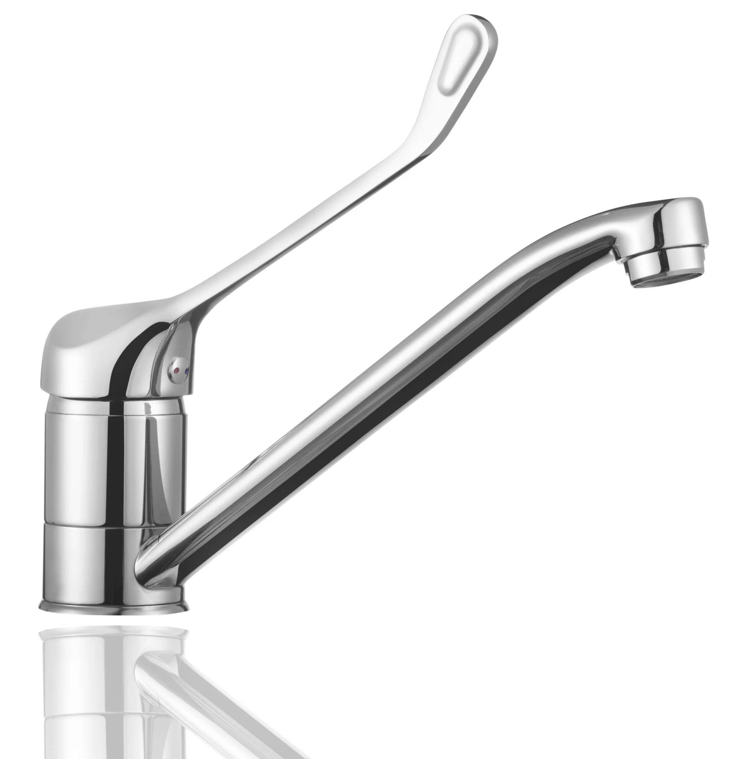 Rubinetto gerontologico medical per cucina – miscelatore monocomando da lavello con leva clinica a gomito lunga, design ergonomico, cartuccia ceramica, ottone cromato