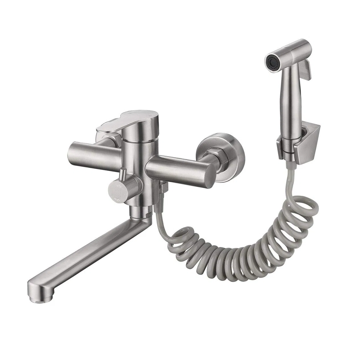 Homelava Rubinetto a Parete con Doccetta, Rubinetto da Cucina a Muro Girevole a 360° Rubinetto per Lavello in Acciaio Inossidabile Spazzolato, Tubo Rotante 23 cm