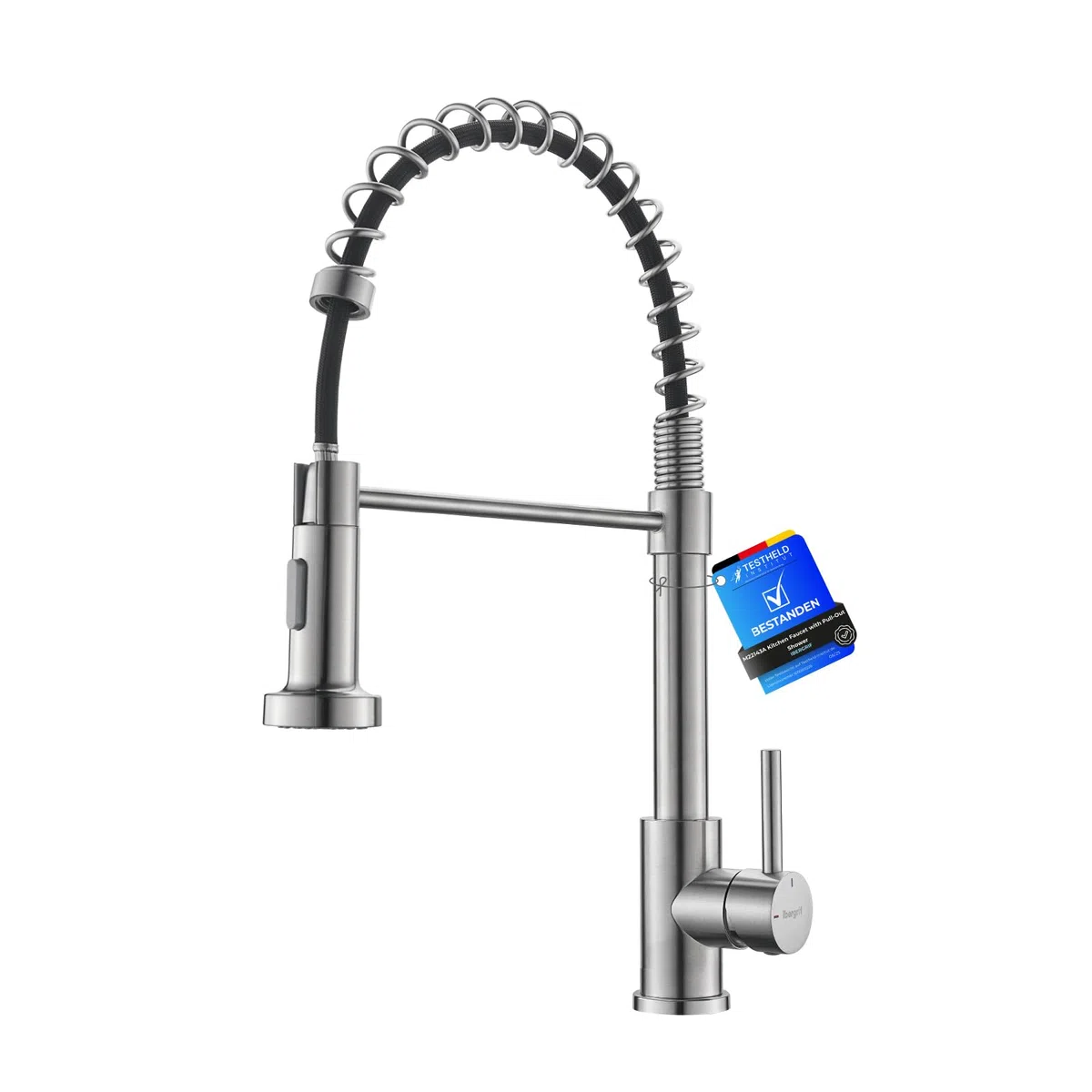 Ibergrif Rubinetto Cucina con Doccetta Estraibile a 2 Modalità di Spruzzo, Miscelatore Inox Girevole 360°, Alta Pressione, Risparmio Energetico, Design a Molla, Facile da Installare, M22143A