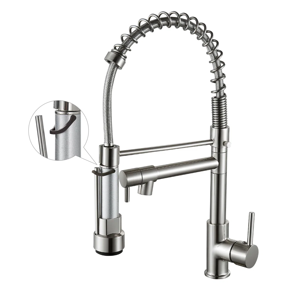 Rubinetto da cucina con spruzzatore estraibile ad arco alto maniglia singola primavera lavello da cucina, nichel spazzolato