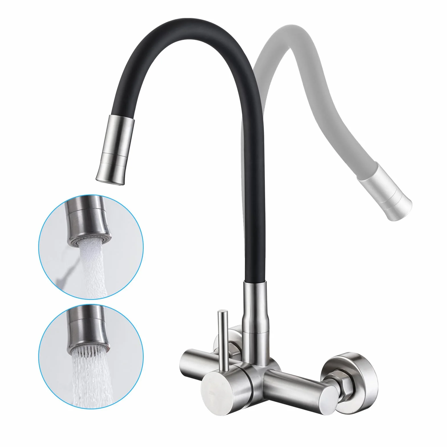 Rubinetto per Cucina a Montaggio a Parete, LakeBayMZC Rubinetto in Acciaio Inox per Cucina con 2 Tipi di Getto d'Acqua, Rubinetto da Cucina con Erogatore Flessibile