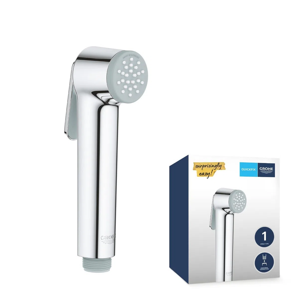 GROHE Tempesta Trigger Spray Soffione per Doccia (1 getto a pistola, grilletto per controllo preciso, SpeedClean anticalcare, attacco universale G1/2"), Cromo, 26351000