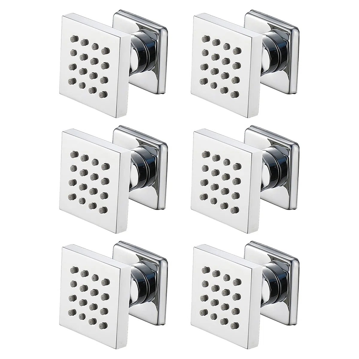 Bocchetta per Massaggi Cromato Bocchette Laterali per la Doccia in Ottone Regolabile Quadrato Getti Idromassaggio Doccia Rettangolare Ugello per Massaggi a Parete, 50x50mm,6 Pack