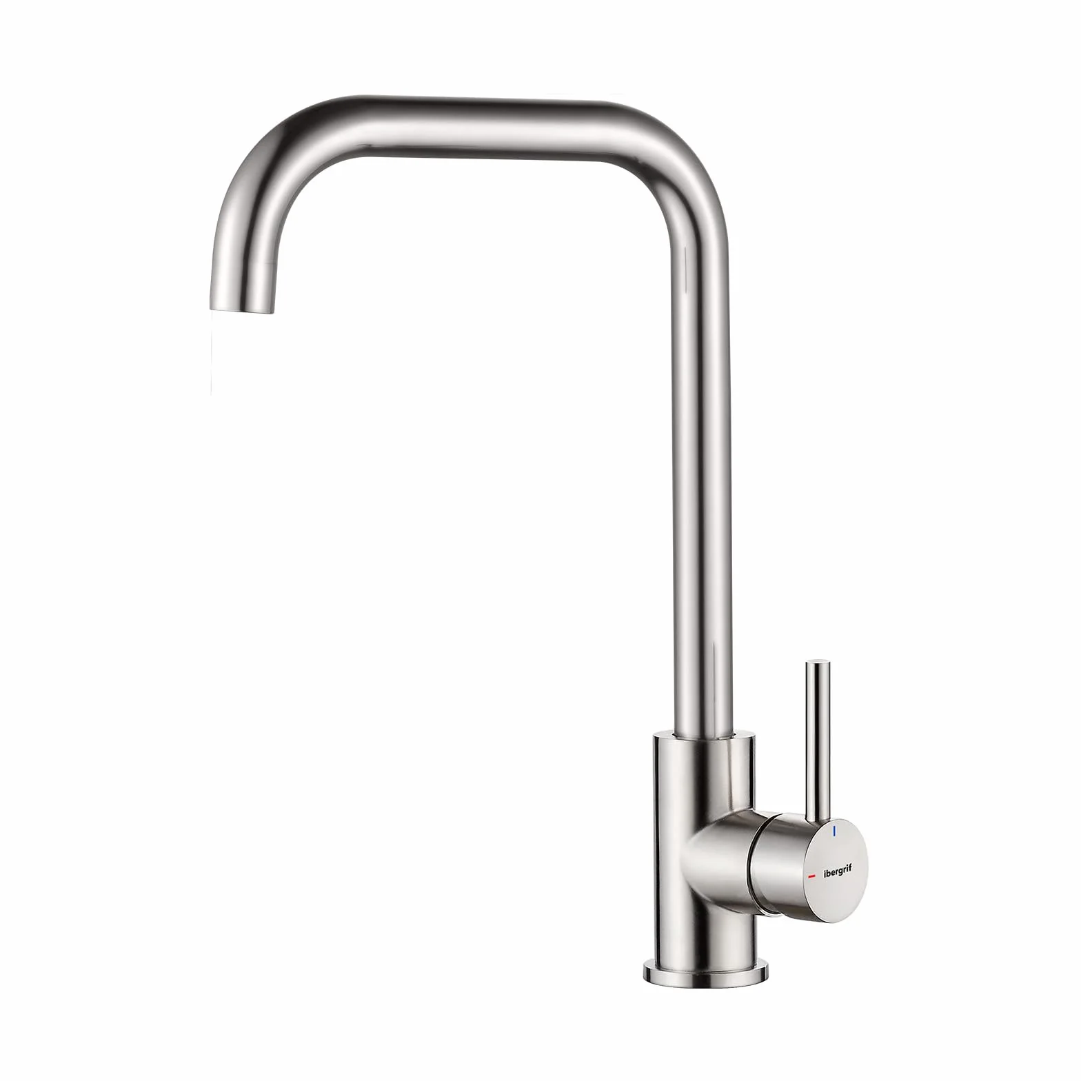 Ibergrif Rubinetto Cucina in Acciaio Inox Spazzolato, Miscelatore Monocomando per Lavello, Bocca Girevole 360°, Beccuccio Alto 28 cm, Alta Pressione, Design Moderno – M22105A