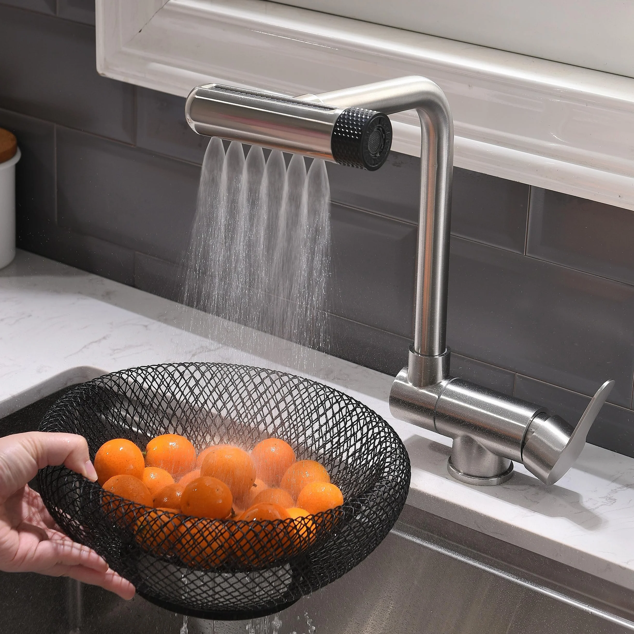 Rubinetto da cucina pieghevole, 4 modalità di spruzzatura dell'acqua, ad alta pressione, per davanzale, in acciaio inox 304