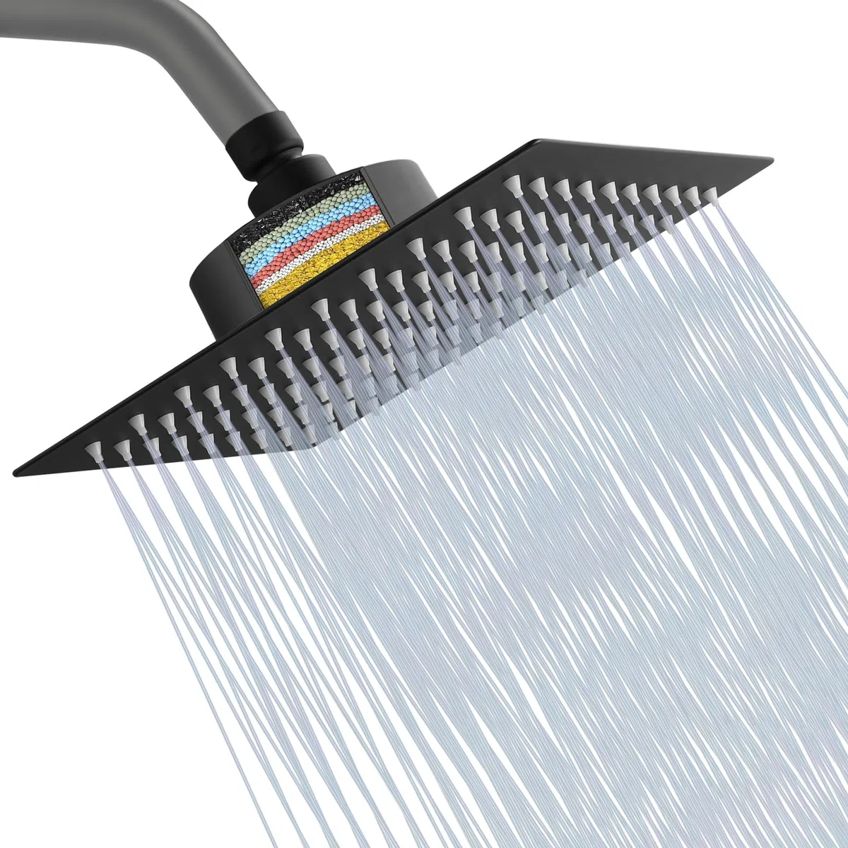 Soffione doccia filtrato, soffione doccia ad alta pressione con filtro per acqua dura, rimuove cloro e sostanze nocive, soffione doccia quadrato a pioggia da 20,3 cm (nero opaco)