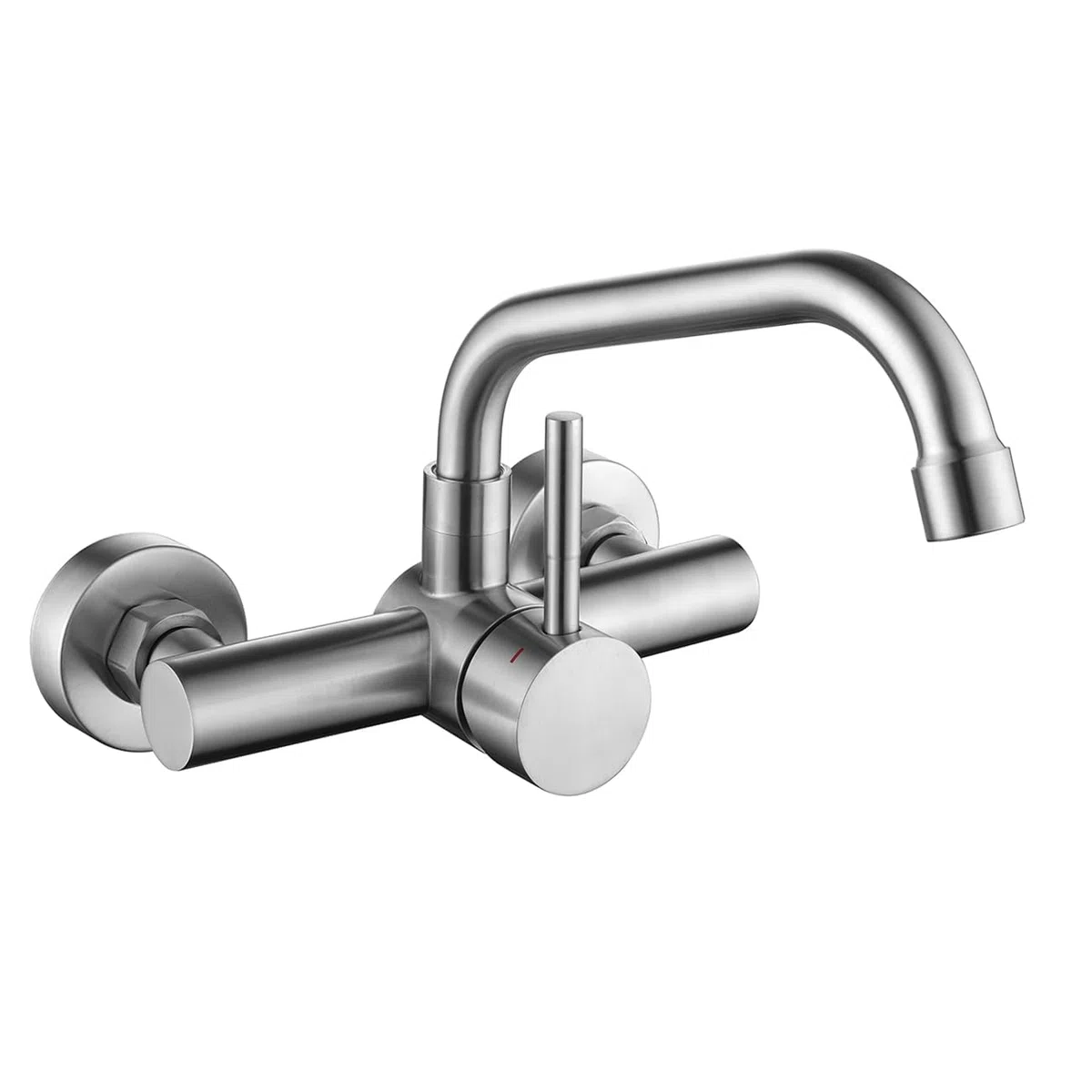 Rubinetto Cucina da Parete 15cm (± 1,5cm), Miscelatore a Muro Girevole a 360°, Rubinetti Monocomando Lavello Acciaio Inox 304, Aeratore Rimovibile, Acqua Calda e Fredda, Spazzolato