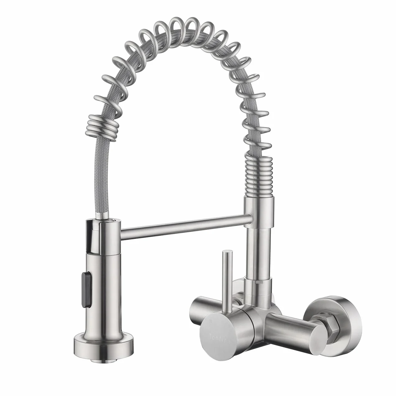 Rubinetto Cucina a Parete 11 cm con Doccetta a 2 Modalità, Miscelatore Monocomando a Muro Girevole a 360°, Rubinetti Molla per Lavello, Acciaio Inox 304, Aeratore Rimovibile