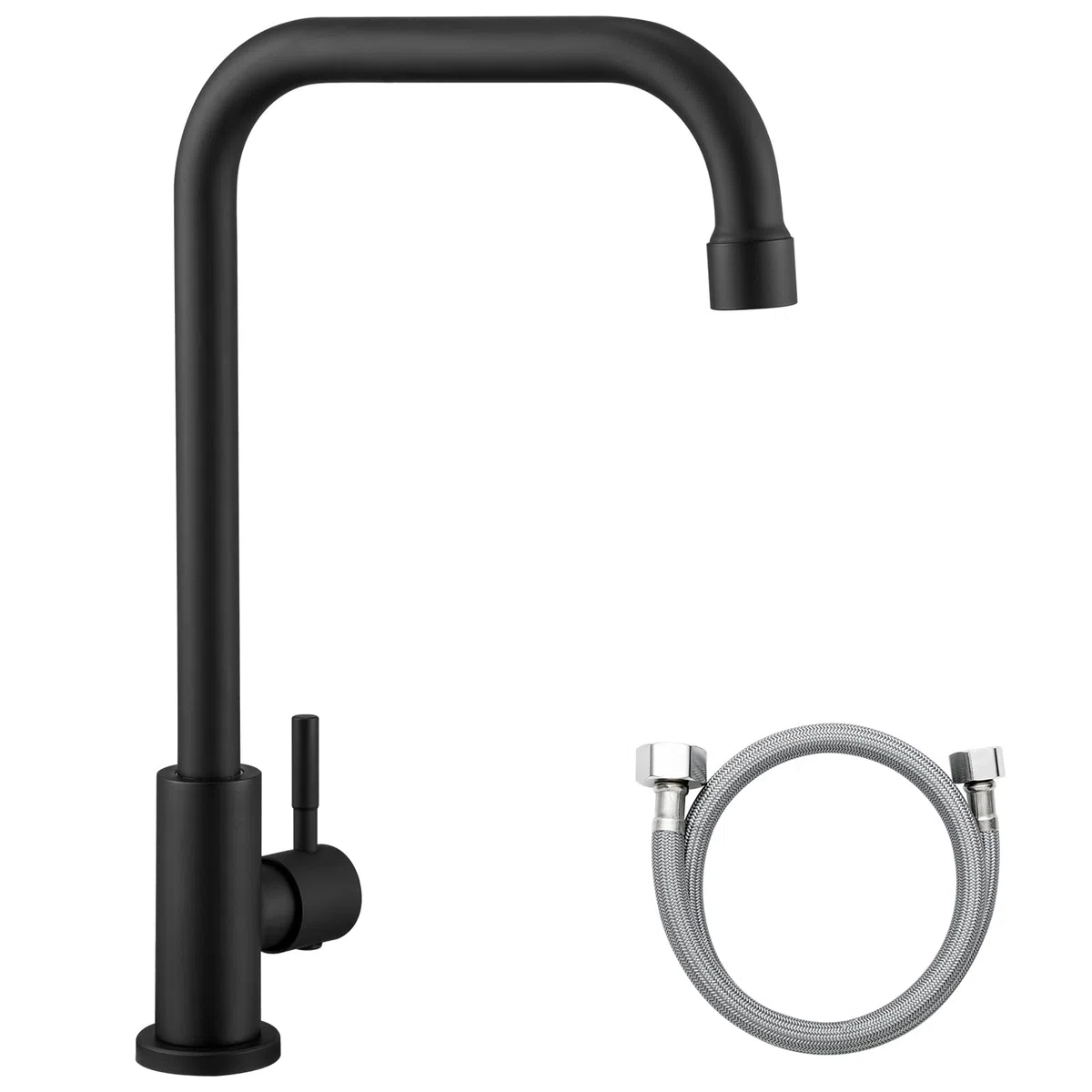 CECIPA Rubinetto Lavello Cucina Nero solo Acqua Fredda, Rubinetto Acqua Fredda Nero Girevole a 360°, Rubinetti in Acciaio Inox per Cucina, Giardino, Camper | Girevole a 360°, in Acciaio Inox, per Cucina, Giardino, Camper
