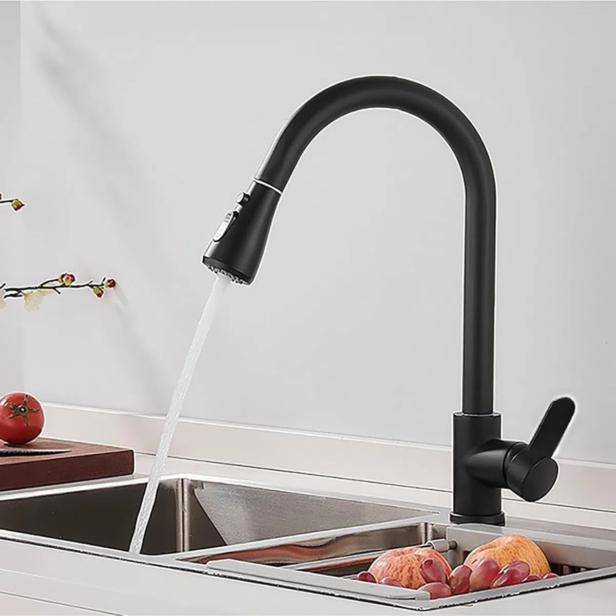 rubinetto da cucina estraibile a scomparsa, rubinetto da cucina girevole a 360°, miscelatore da cucina in acciaio inox a 3 modalità, rubinetto per lavello da cucina (nero - testa grande)