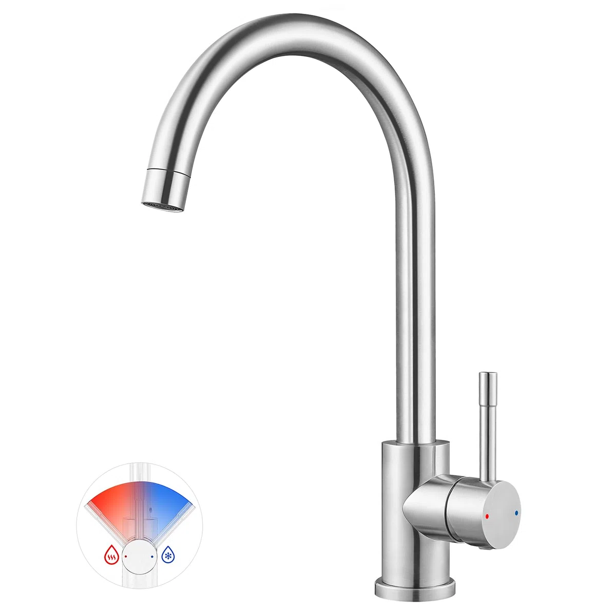 CECIPA Rubinetto Lavello Cucina Girevole a 360°, Arco Alto Miscelatore Cucina in Acciaio Inox, Rubinetti Lavello Monocomando con Attacco G3/8